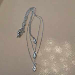 Necklace Three Strands Teardrop Rhinestone Crystals Silver Color